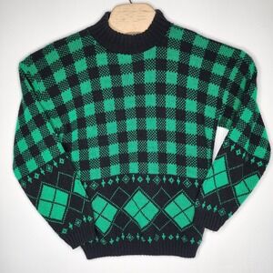 Vintage 80s‎ Adele Knitwear Sweater Women Black Green Mockneck Outerwear READ